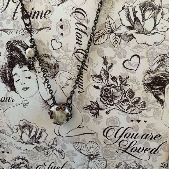 Hand crafted Semi Precious Beads/Brass Chain Necklace 18” - Picture 4 of 6